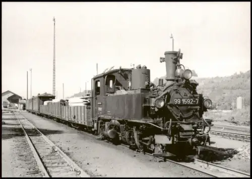 Grünstädtel Schwarzenberg (Erzgebirge) Dampflokomotive 99 1592 im Bahnhof 1970