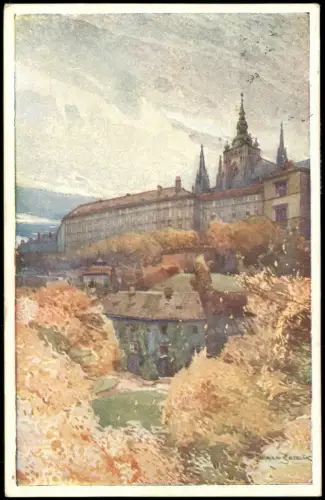 Prag Praha Pod Hradem Au-dessous du Château Künstlerkarte 1920