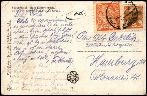 Prag Praha La tour du pont Charles et Malá Strana Künstlerkarte 1920