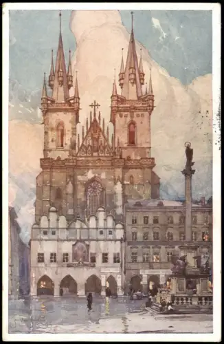 Prag Praha Tyn, Stadtansicht Gebäude-Ansicht, Künstlerkarte 1925