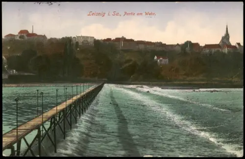Ansichtskarte Leisnig Ortsansicht Partie am Wehr 1914