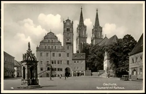 Ansichtskarte Oschatz Neumarkt mit Rathaus 1940