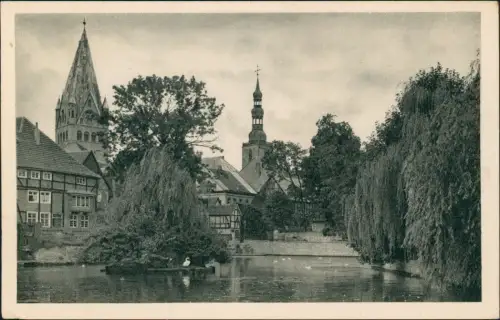 Ansichtskarte Soest Dom mit Petrikirche am großen Teich 1939