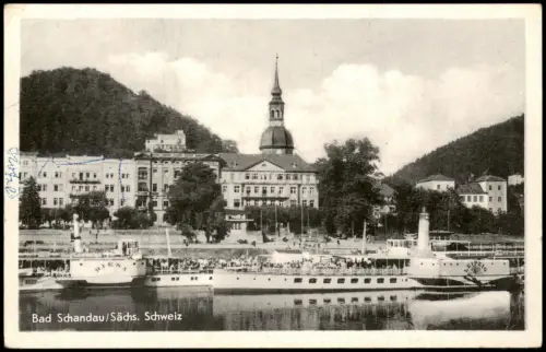 Ansichtskarte Bad Schandau Stadt und Elbdampfer Schiff Leipzig 1959