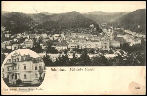 Ansichtskarte Bad Schandau 2 Bild Stadt und Villa Minerva 1907