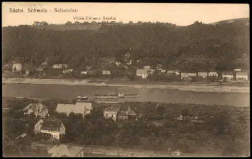 Ansichtskarte Bad Schandau Stadt und Villen-Colonie Sendig 1914
