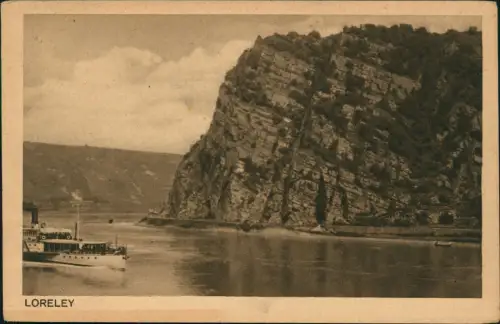 Ansichtskarte Sankt Goar Rhein Dampfer im Rheintal an der Loreley 1920