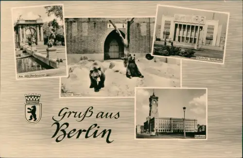 Berlin DDR Mehrbild-AK Ost-Berlin mit Berliner Bären, Am Märchenbrunnen 1961