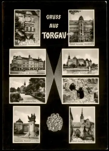 Torgau DDR Mehrbild-AK  Rosa-Luxemburg-Platz, Sowjetisches Denkmal 1959