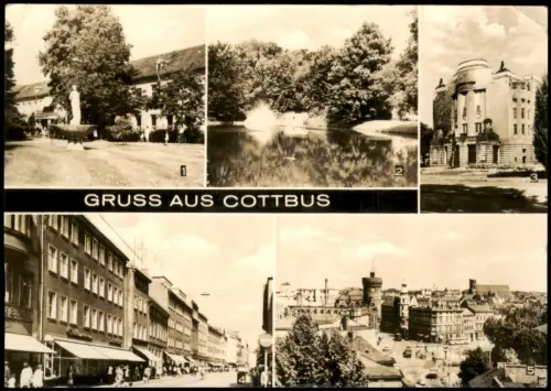 Cottbus DDR Mehrbild-AK u.a. Poliklinik, Theater, Goethe-Park uvm. 1971