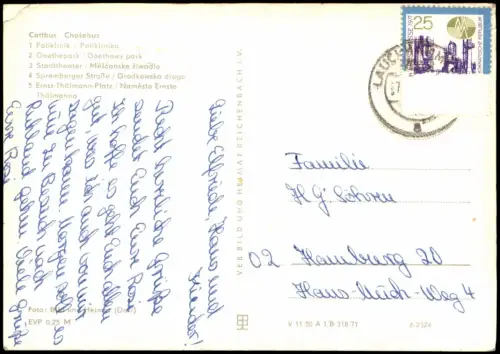 Cottbus DDR Mehrbild-AK u.a. Poliklinik, Theater, Goethe-Park uvm. 1971
