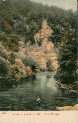 Ansichtskarte .Baden-Württemberg Partie im Wutachtal. VII. Beim Fischen. 1910