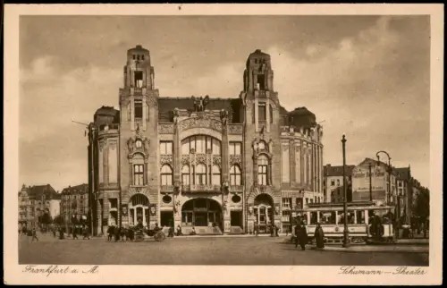 Frankfurt am Main Schumann-Theater, davor Tram Straßenbahn Pferde-Kutsche 1920