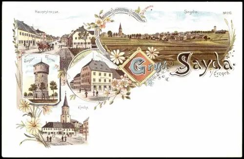 Sayda Repro-Ansicht alter Litho (anno 1900) Ortsansichten Erzgebirge 2000