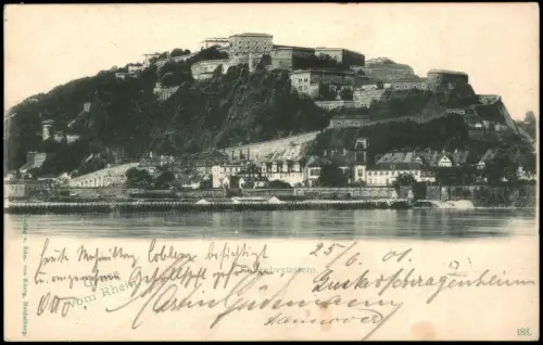 Ansichtskarte Koblenz Festung Ehrenbreitstein vom Rhein gesehen 1901