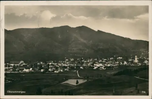 Ansichtskarte Oberammergau Fernblick auf die Stadt - Fotokarte 1929