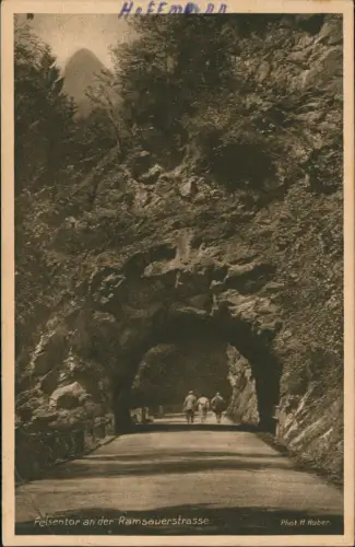 Ansichtskarte Ramsau bei Berchtesgaden Felsentor an der Ramsauerstrasse. 1928