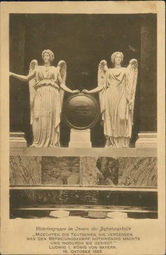 Ansichtskarte Kelheim Victoriengruppe im Innern der Befreiungshalle 1923