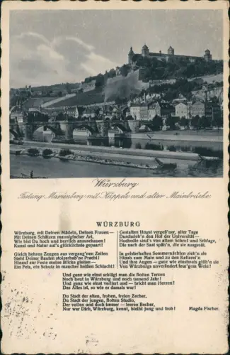Ansichtskarte Würzburg Stadt Brücke Text von Magda Fischer 1930