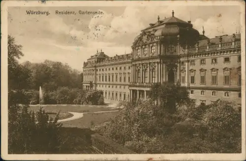 Ansichtskarte Würzburg Residenzschloß, Gartenseite 1933