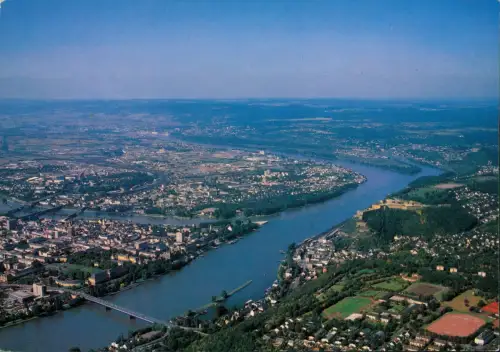 Ansichtskarte Koblenz Luftbild mit Ehrenbreitstein und Deutschem Eck 2000