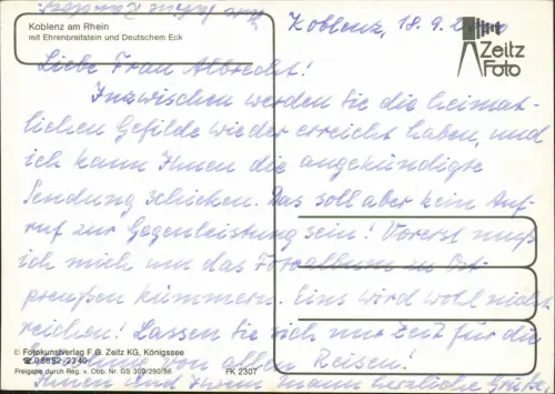 Ansichtskarte Koblenz Luftbild mit Ehrenbreitstein und Deutschem Eck 2000