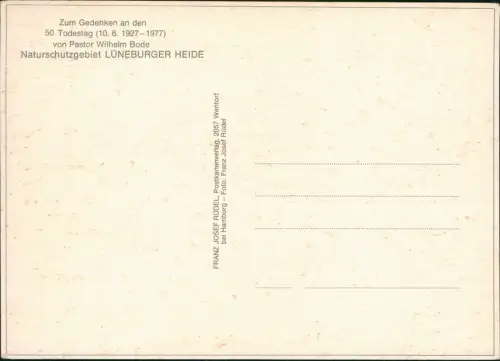 Niedersachsen Gedenkstein Pastor Wilhelm Bode  LÜNEBURGER HEIDE 1980