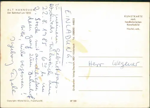 Ansichtskarte Hannover Reproansicht Bahnhof um 1910 1980
