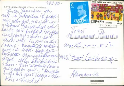 Postale Palma ( de Mallorca) CALA GAMBA PALMA 1980