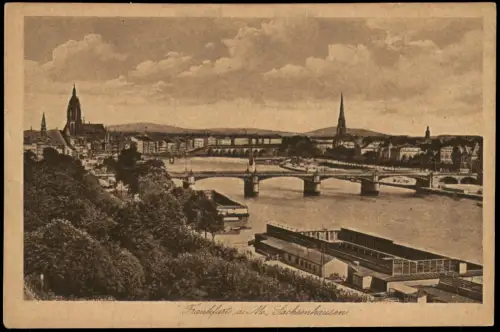 Frankfurt am Main Panorama-Ansicht Main-Blick Sachsenhausen 1920