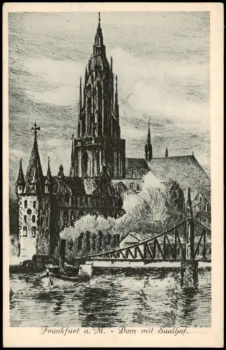 Frankfurt am Main Dom mit Saalhof Künstlerkarte Kunstmaler B. Liebig 1920