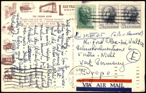 San Francisco Fairmont The Crown Room Innenansicht mit Gesellschaft 1965