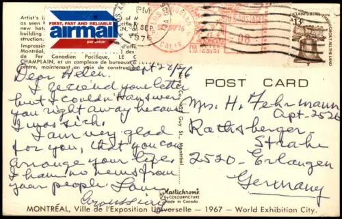 Postcard Montreal Stadt-Ansicht City View during EXPO 1967 1976