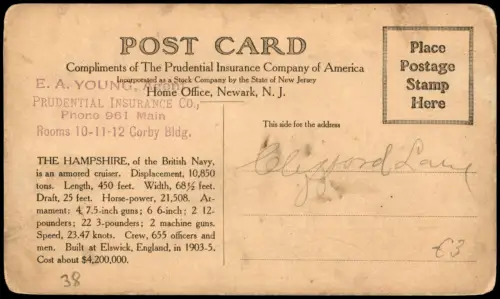 Schiff Kriegsschiffe Marine THE HAMPSHIRE British Navy Battleship 1910