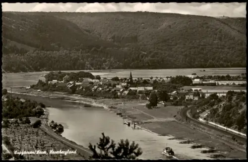 Würgassen Weser-Beverungen Panorama mit Weser, Schiffen, Ortslage 1960