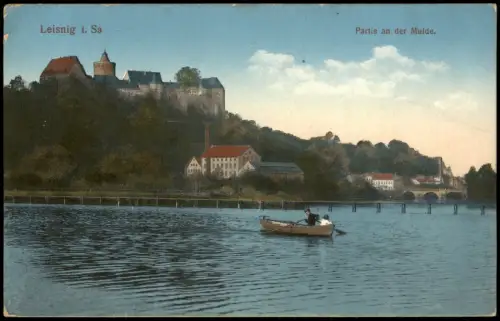 Ansichtskarte Leisnig Panorama  Partie an der Mulde 1916 1. Weltkrieg Feldpost