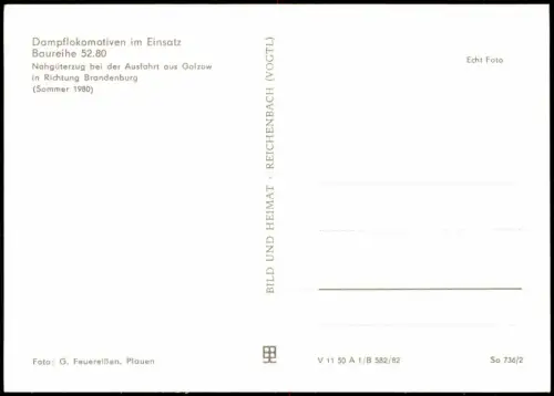 Ansichtskarte Golzow Dampflokomotiven im Einsatz Baureihe 52.80 1983