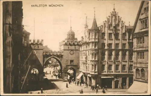 Ansichtskarte München Karlstor Straßenpartie 1912