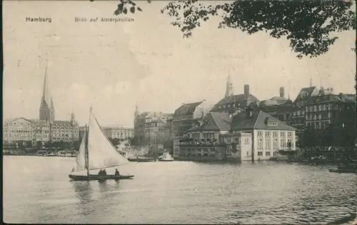 Ansichtskarte Hamburg Alsterpavillon Segelboot 1921