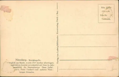 Ansichtskarte Nürnberg Moritzkapelle Bratwurstglöcklein 1928