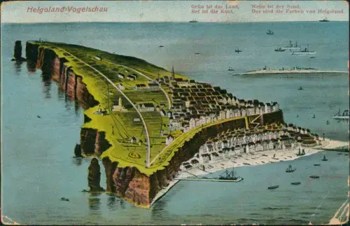 Ansichtskarte Helgoland  Aus der Vogelschau Künstlerkarte 1908  gel. Stempel