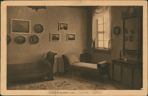 Ansichtskarte Tiefurt-Weimar Schlafzimmer im Tiefurter Schloss. 1926