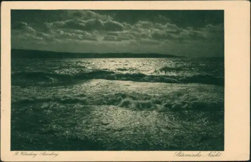 Ansichtskarte Starnberg Starnberger SeeStimmungsbild stürmische Nacht 1928