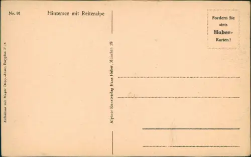 Ansichtskarte Ramsau bei Berchtesgaden Hintersee mit Reiteralpe 1927