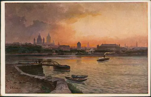 Ansichtskarte Mainz Abendstimmung - Künstler AK 1916