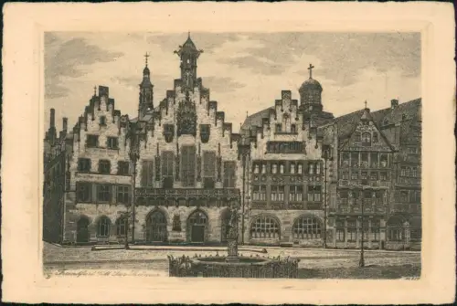 Ansichtskarte Frankfurt am Main Römer Künstlerkarte Federzeichnung 1922
