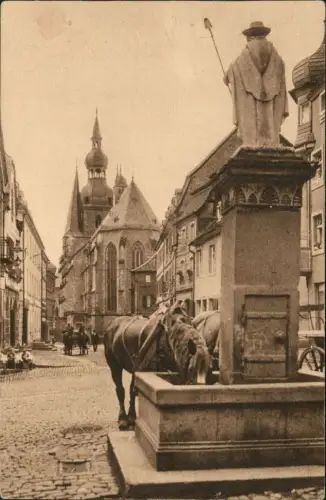 Ansichtskarte Sankt Wendel St. Wendel Pferde am Wendelinusbrunnen 1930