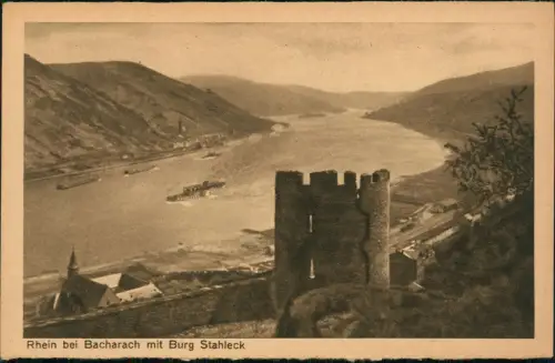 Ansichtskarte Bacharach Rhein mit Burg Stahleck 1929