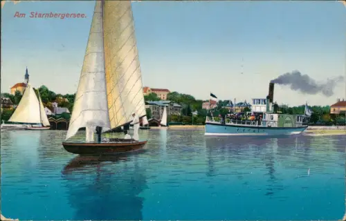 Ansichtskarte Starnberg Starnberger See Segelboot Dampfer 1911