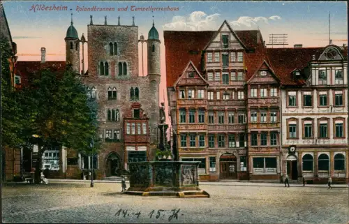 Ansichtskarte Hildesheim Rolandbrunnen und Tempelherrenhaus 1914